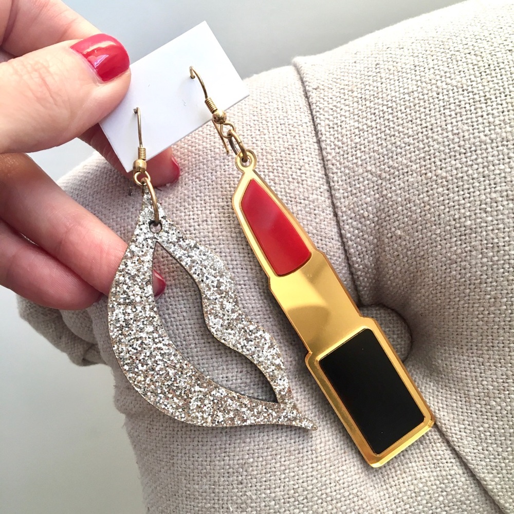 ❤️ New Glitter Lip Lipstick Punk Dangle Acrylic Earrings
